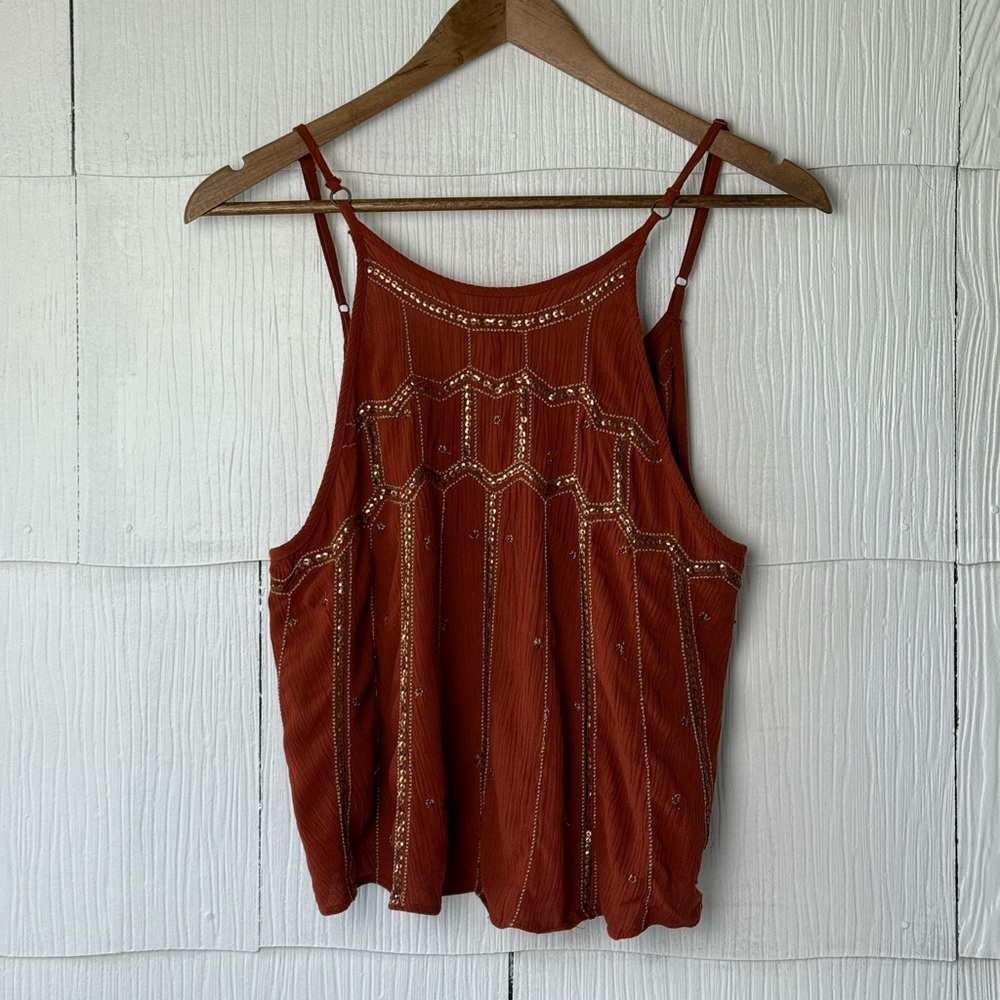 Free People Rust Embellished Tank Top blouse women’s small